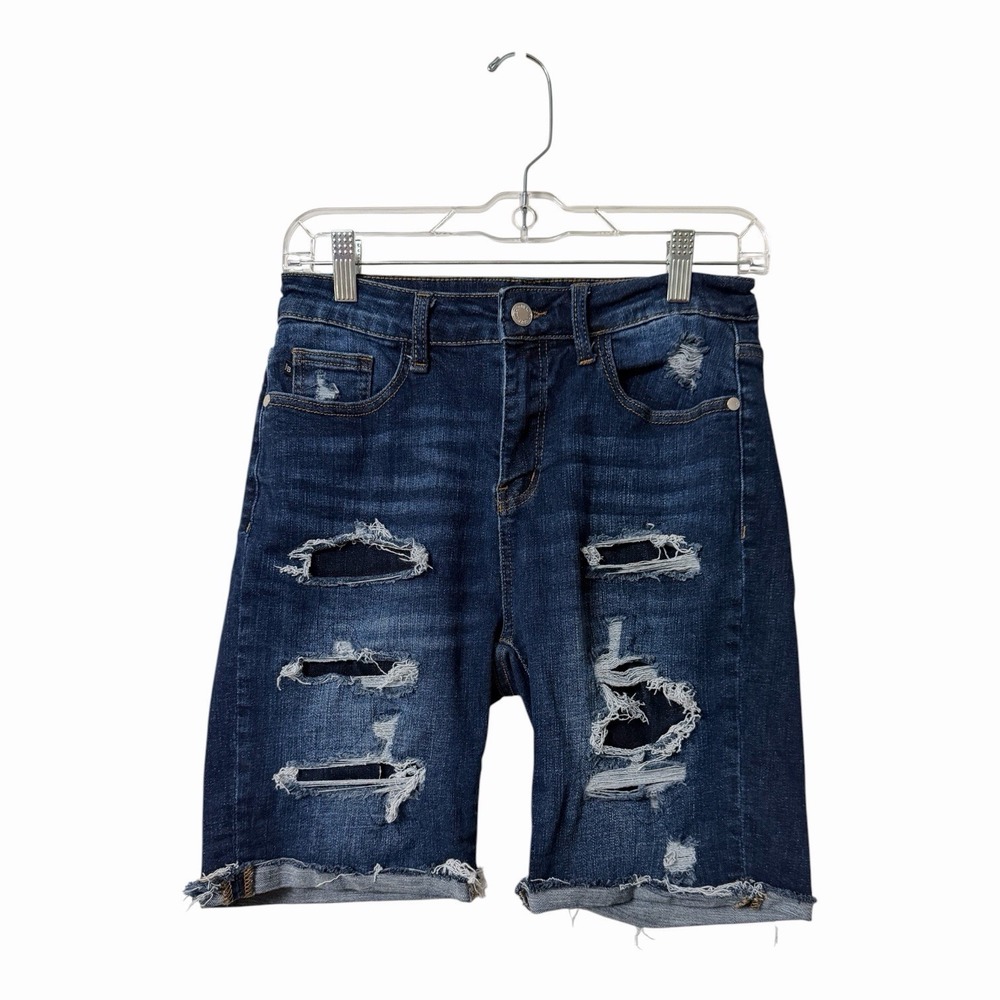 Judy Blue Distressed Bermuda Denim Shorts Size M Stretch